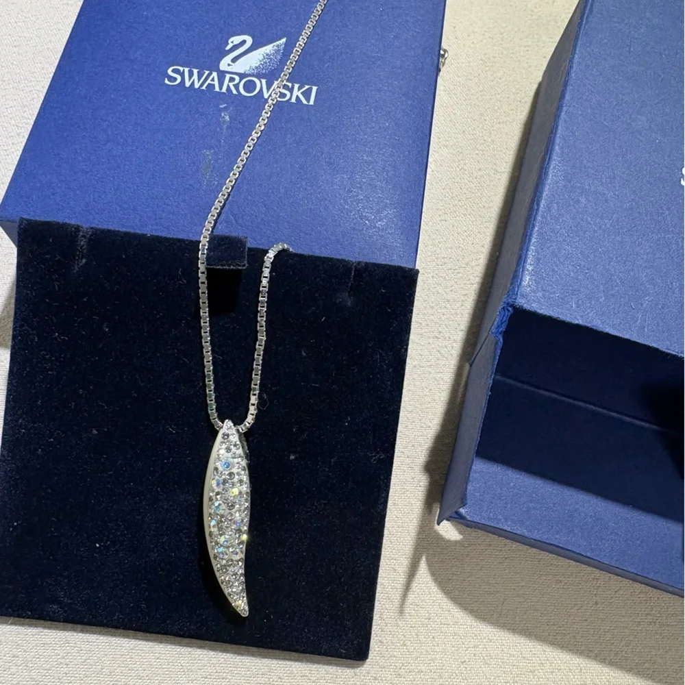 Swarovski Silver-Tone Crystal Curved Bar Necklace - Picture 2 of 8